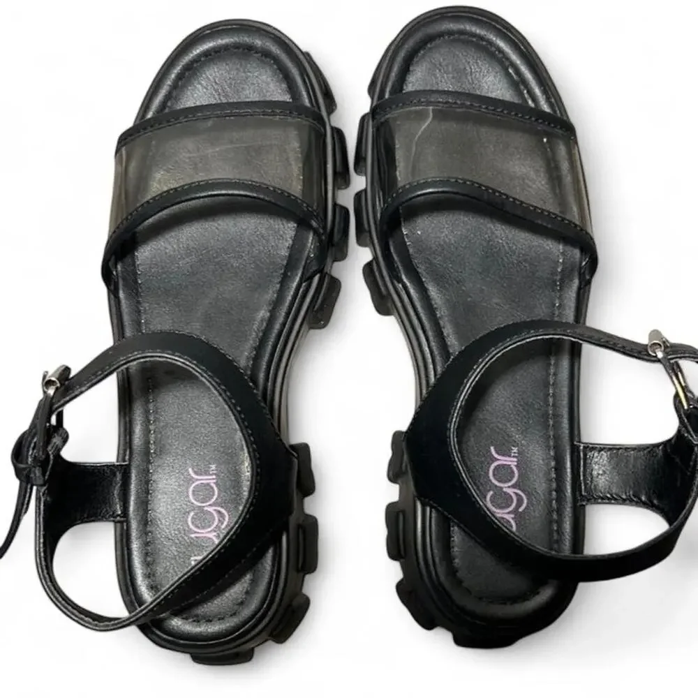 Black platform sandals with chunky sandal